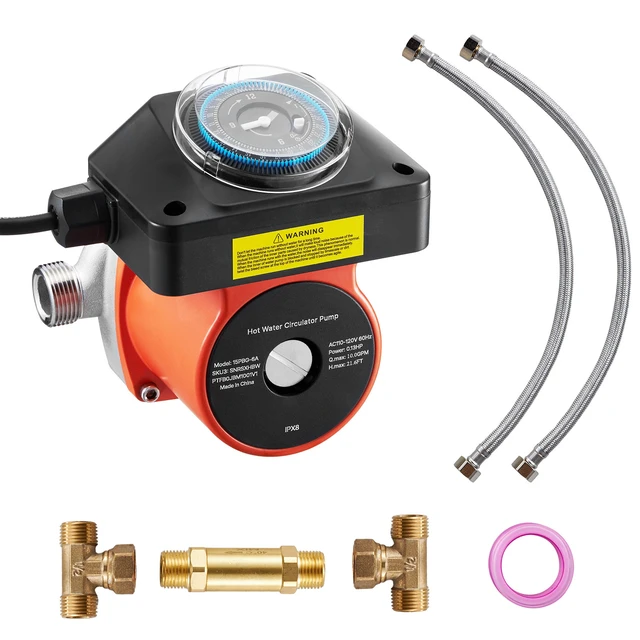 Alt view image 9 of 9 - VEVOR Hot Water Recirculating Pump, with Bypass Valve, Instant Recirculation Pump Kit with Timer, Adapter, Circulation Circulator System, Stainless Steel Head, 0.13 HP 110-120V, for Tank Water Heaters