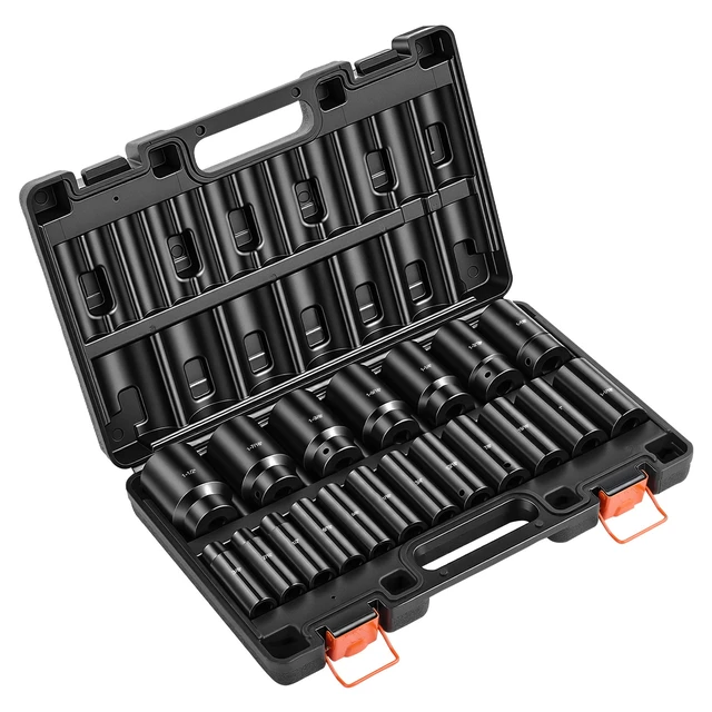 Alt view image 8 of 8 - VEVOR Impact Socket Set, 1/2" 19 Piece Impact Sockets, Deep Socket, 6-Point Sockets, 1/2" Drive Set 3/8" to 1-1/2", Cr-V Rugged Construction, Easy to Identify, with a Sturdy Storage Case, for Vehicles