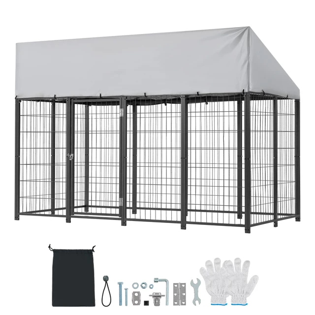 Alt view image 8 of 8 - VEVOR Outdoor Dog Kennel, 7.87 x 3.94 x 5.4 ft Large Dog Kennel with Secure Lock, Outside Dogs Enclosures with UV-Resistant & Waterproof Roof Cover, Heavy Duty Pet Crate Cage Run for Large Dogs