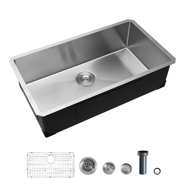 Alt view image 8 of 8 - VEVOR 32-inch Kitchen Undermount Single Bowl Sinks, Stainless Steel Drop-In Farmhouse Basin with Accessories, Household Dishwasher Sinks for RV, Prep Kitchen, Laundry Room, Bar