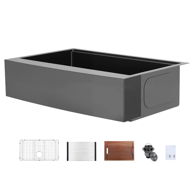 Alt view image 2 of 2 - VEVOR 33-inch Kitchen Undermount Single Bowl Sinks, Stainless Steel Drop-In Farmhouse Basin with Ledge & Accessories, Household Dishwasher Sinks for RV, Prep Kitchen, Laundry Room, Bar