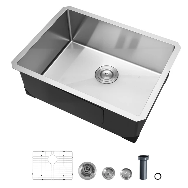 Alt view image 8 of 8 - VEVOR 24-inch Kitchen Undermount Single Bowl Sinks, Stainless Steel Drop-In Farmhouse Basin with Accessories, Household Dishwasher Sinks for RV, Prep Kitchen, Laundry Room, Bar