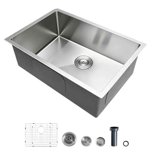 Alt view image 8 of 8 - VEVOR 27-inch Kitchen Undermount Single Bowl Sinks, Stainless Steel Drop-In Farmhouse Basin with Accessories, Household Dishwasher Sinks for RV, Prep Kitchen, Laundry Room, Bar