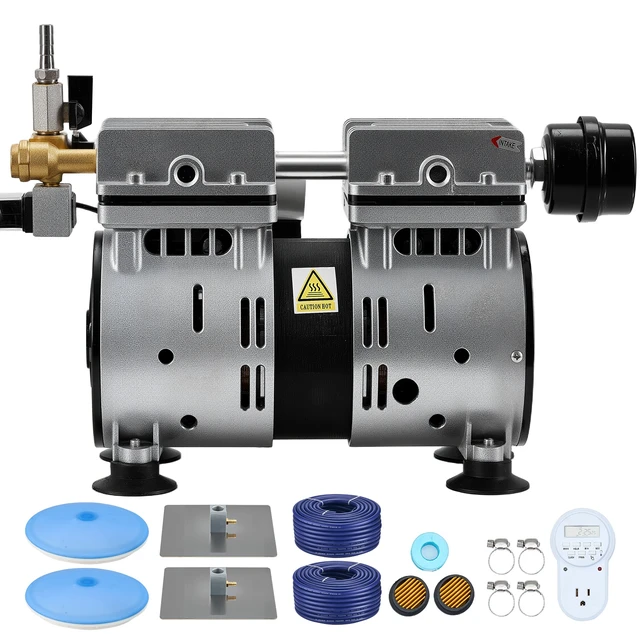 Alt view image 8 of 8 - VEVOR Pond Aerators, 5.2CFM Aeration System for Lakes up to 3 Acres, 3/4 HP Air Compressor, 2 Diffusers & Two 100' Weighted Tubings, Outdoor Pond Aeration Pump for Deep Water Oxygen Circulation