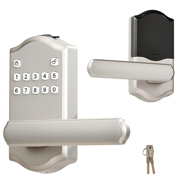 Alt view image 8 of 8 - VEVOR Keyless Entry Door Lock with Handle, Electronic Lever Door Handle with Keypad, Customizable User Codes, Keyed Entry, Auto Lock, Anti-Peeking Password, Backlit Keypad, for Home, Satin Nickel