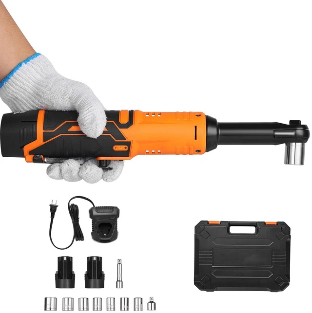 Alt view image 2 of 2 - VEVOR Cordless Ratchet Wrench, 3/8 inch Drive, 240 RPM, up to 33 ft-lbs of Torque, Extended Battery Powered Electric Ratchet Wrench Set with Two Batteries, Charger, Sockets, Adaptor and Extension Bar