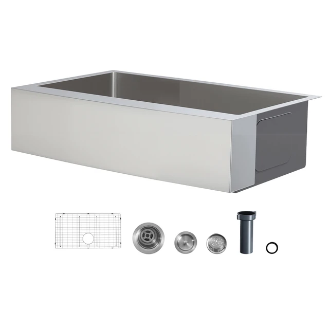 Alt view image 8 of 8 - VEVOR 33-inch Kitchen Undermount Single Bowl Sinks, Stainless Steel Drop-In Farmhouse Basin with Accessories, Household Dishwasher Sinks for RV, Prep Kitchen, Laundry Room, Bar