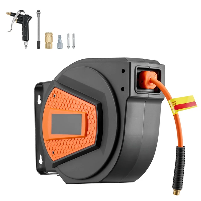 Alt view image 2 of 2 - Vevor Retractable Air Hose Reel, 1/4 Inch x 50 FT Hybrid Air Hose Max 300PSI, Enclosed Air-Compressor Hoses Reel Auto Rewind with 6.6 ft Lead in & Blow Gun, 180° Swivel Ceiling/Wall Mount