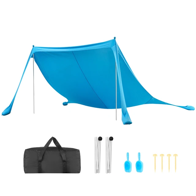 Alt view image 8 of 8 - VEVOR Beach Tent Sun Shelter, UPF50+ Sun Protection, 6.6 ft Tall, 11 x 11 ft, Easy Pop Up Beach Canopy with Sandbags, Stability Poles, Sand Shovels, Portable Shade for Family Outings, Camping, Fishing