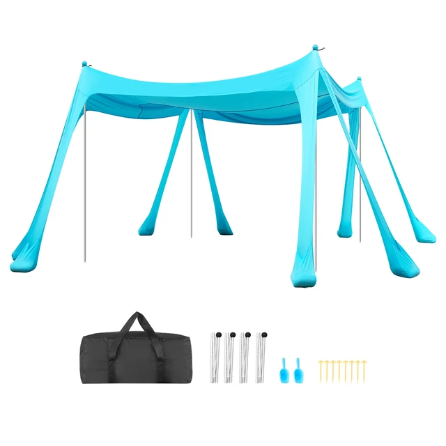 Alt view image 8 of 8 - VEVOR Beach Tent Sun Shelter, UPF50+ Sun Protection, 6.6 ft Tall, 10 x 10 ft, Easy Pop Up Beach Canopy with Sandbags, Stability Poles, Sand Shovels, Portable Shade for Family, Camping, Fishing, Green