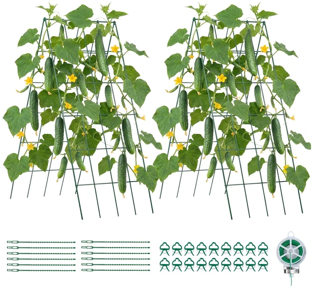 Main image of VEVOR Cucumber Trellis 4 Pack, A-Frame Garden Trellises for Raised Bed, Metal Rustproof Coating Plant Support for Vine, Climbing Plants, Peas, Beans, Zucchini, Tomato, Flower (38.98 x 15.75 in x 4PCS)