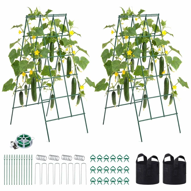 Main image of VEVOR Cucumber Trellis 4 Pack, A-Frame Garden Trellises for Raised Bed, Metal Rustproof Coating Plant Support for Vine, Climbing Plants, Peas, Beans, Zucchini, Tomato, Flower (46.06 x 18.11 in x 4PCS)
