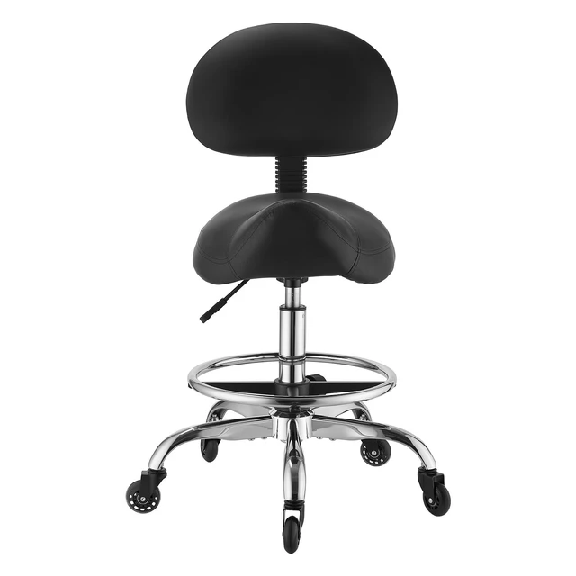 Alt view image 8 of 8 - VEVOR Saddle Stool with Back Support Footrest, 500 lbs Weight Capacity, Height Adjustable, Quiet Casters, PU Leather Seat, 360° Swivel Saddle Stool Rolling Chair for Salon, Spa, Bar, Medical, Black