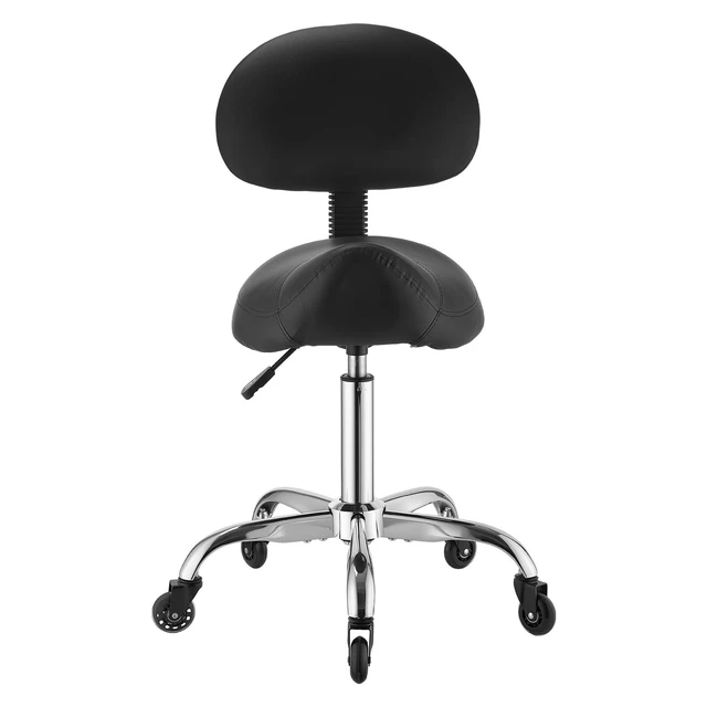 Alt view image 8 of 8 - VEVOR Saddle Stool with Back Support, 500 lbs Weight Capacity, Height Adjustable, Quiet Casters, Ergonomic PU Leather Seat, 360° Swivel Saddle Stool Rolling Chair for Salon, Spa, Bar, Medical, Black