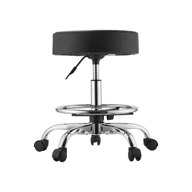 Alt view image 8 of 8 - VEVOR Rolling Stool with Wheels Footrest, 500 lbs Weight Capacity, Height Adjustable, Thick Cushion Ergonomic PU Leather Seat, 360° Swivel Round Rolling Stool Chair for Salon, Clinic, Medical, Black