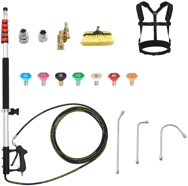 Main image of VEVOR 25 FT Pressure Washer Telescoping Wand, with Power Washer Extension Wands & High Pressure Hose, Brush Head, 7 Nozzles, Hose Adapter, Upgrade Support Belt, Storage Bag, 4000 PSI for High Cleaning