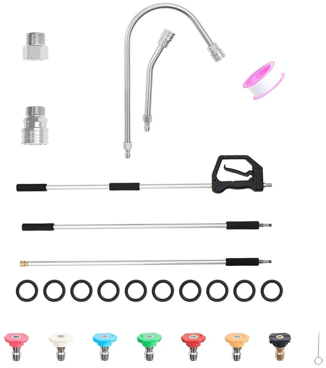 Main image of VEVOR 9 FT Pressure Washer Telescoping Wand, 3-Section with Power Washer Extension Wands, 7 Nozzles, Hose Adapter, Support Belt, Storage Bag, 4000 PSI Telescopic Gutter Cleaner for High Cleaning
