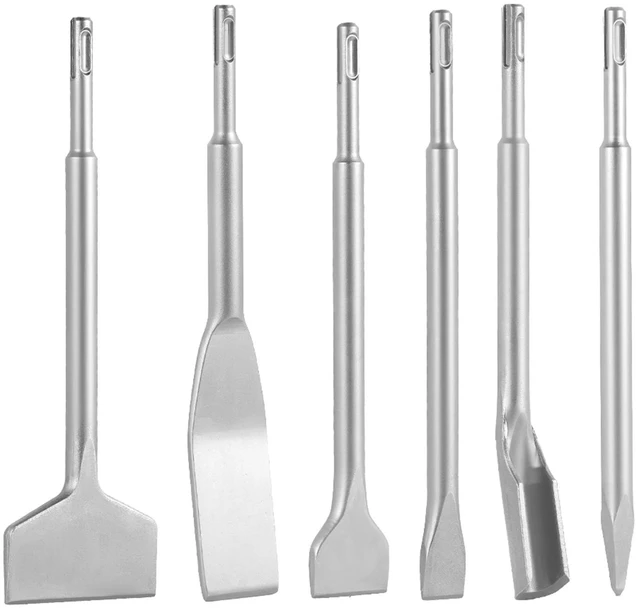 Main image of VEVOR SDS Plus Chisel Set, 6pcs SDS Plus Rotary Hammer Drill Attachments, Includes Point, Flat, & U-Groove Chisels, Heat Treated 40Cr Alloy Steel, Sharp Edge for Demolition, Concrete and Brick