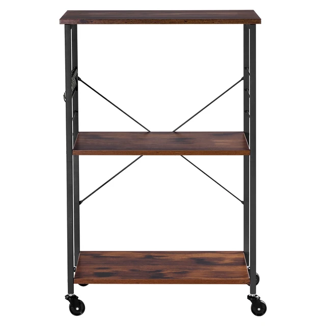 Alt view image 8 of 8 - VEVOR Kitchen Utility Cart, 3 Tier 23.7 in Microwave Stand Coffee Cart, Heavy Duty Storage Rack, Service Trolley on Wheels, Industrial Rolling Work Table with 8 Hooks, for Mini Oven, Toaster, Vintage