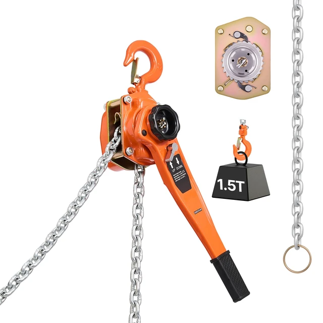 Alt view image 9 of 9 - VEVOR Manual Lever Chain Hoist, 1-1/2T 3300LBS Capacity Heavy Duty Come Along, 20FT Lift G80 Alloy Steel Chain With Dual Pawl Mechanical Brake,360°Rotating Hooks, for Warehouse Construction Garage