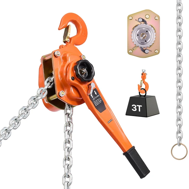 Alt view image 9 of 9 - VEVOR Manual Lever Chain Hoist, 3T 6600LBS Capacity Heavy Duty Come Along, 10FT Lift G80 Alloy Steel Chain With Dual Pawl Mechanical Brake,360°Rotating Hooks, for Warehouse Construction Garage