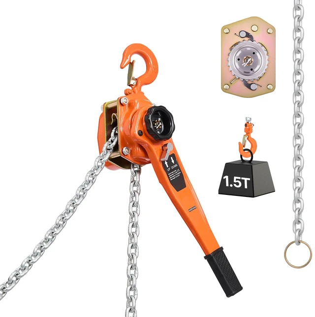 Alt view image 9 of 9 - VEVOR Manual Lever Chain Hoist, 1-1/2T 3300LBS Capacity Heavy Duty Come Along, 10FT Lift G80 Alloy Steel Chain With Dual Pawl Mechanical Brake,360°Rotating Hooks, for Warehouse Construction Garage