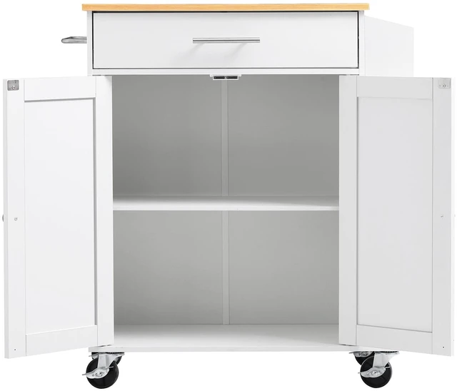 Main image of VEVOR Kitchen Island Cart with Storage, 31.3 in Wide Mobile Rolling Storage Island on Swivel Wheels, with Drawer, Storage Cabinet, Spice/Towel Rack, Table for Home Dining Room, White