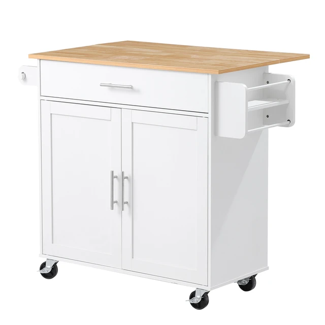 Alt view image 8 of 8 - VEVOR Kitchen Island Cart with Storage, 42.28 in Wide Mobile Rolling Storage Island on Swivel Wheels, with Drawer, Storage Cabinet, Drop Leaf, Spice Rack, Table for Home Dining Room, White