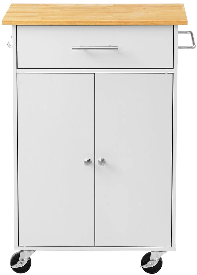 Main image of VEVOR Kitchen Island Cart with Storage, 24.84 in Wide Mobile Rolling Storage Island on Swivel Wheels, with Drawer, Storage Cabinet, Towel Rack, Hooks, Table for Home Dining Room, White