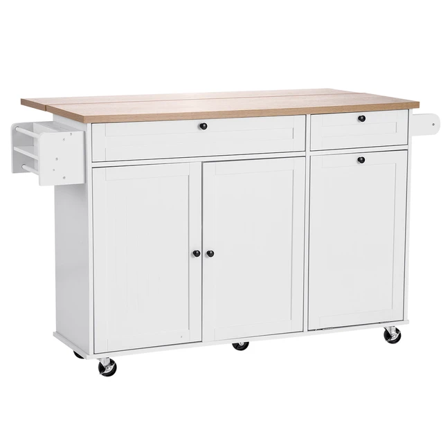 Alt view image 2 of 2 - 60in Kitchen Island Cart Rolling Storage Cabinet Table with Drawer Drop Leaf