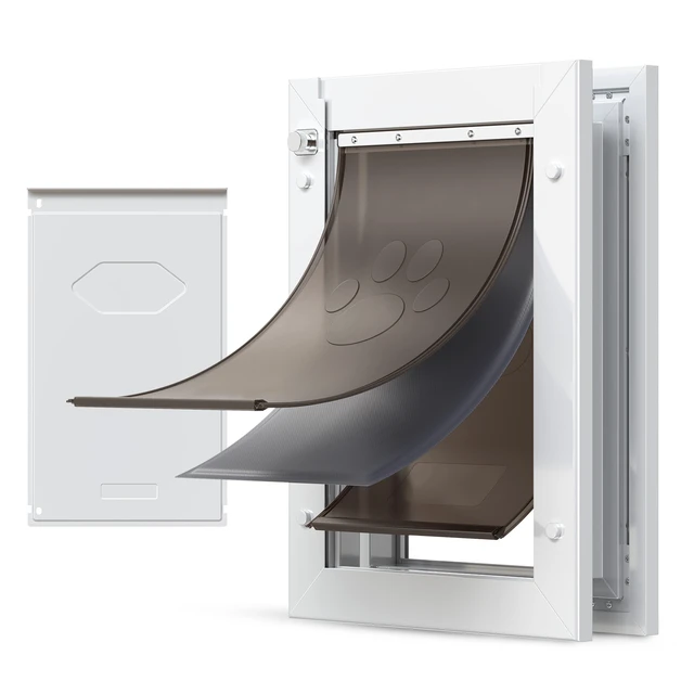 Alt view image 8 of 8 - VEVOR Pet Door, Medium, with Three Magnetic Flaps and Metal Frame, Strong and Weatherproof Dog Door for Interior and Exterior Doors, Easy to Install, Easy In-and-Out Access for Doggies, White