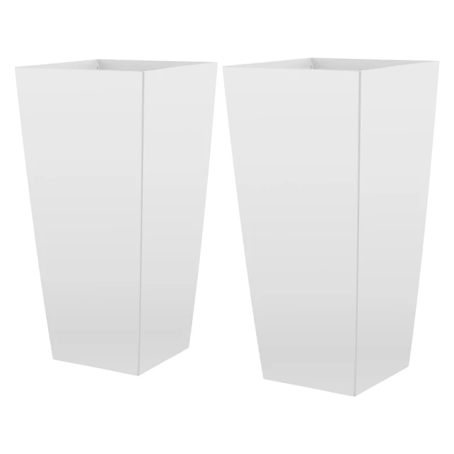 Alt view image 8 of 8 - VEVOR Tall Planters Set of 2, 26 Inch Large Outdoor Taper Planters for Outdoor Indoor Plants, Front Porch Plastic Modern Flower Pots with Casters, Inner Pot & Drainage Holes for Patio, Garden, White
