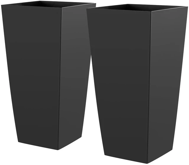 Main image of VEVOR Tall Planters Set of 2, 26 Inch Large Outdoor Taper Planters for Outdoor Indoor Plants, Front Porch Plastic Modern Flower Pots with Casters, Inner Pot & Drainage Holes for Patio, Garden, Black