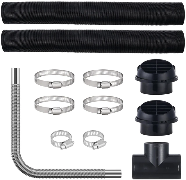 Alt view image 16 of 16 - VEVOR Diesel Heater Pipe Ducting Set, 3" Extendable Air Duct Hose, 1" Stainless Steel Exhaust Pipe, 2 Air Vents, Tee Air Outlet Connector and Hose Clamps, for 2KW/5KW/8KW Diesel Parking Heaters
