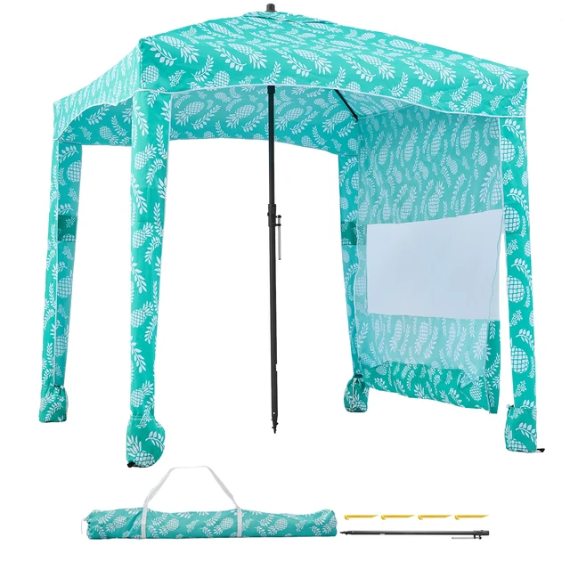 Alt view image 9 of 9 - Beach Cabana, 6 x 6 ft Beach Canopy with Side Wall, UPF 50+ Protection Easy Setup Cabana Tent with Sand Pockets, Large Portable Shade Sun Shelter, Outdoor Umbrella for Whole Family & Friends