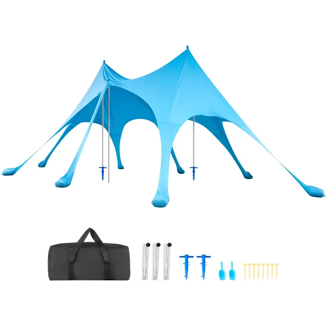 Alt view image 8 of 8 - VEVOR Beach Tent Sun Shelter, UPF50+ Sun Protection, 9.2 ft Tall, 20 x 13 ft, Easy Pop Up Beach Canopy with Sandbags, Stability Poles, Sand Shovels, Portable Shade for Family Outings, Camping, Fishing