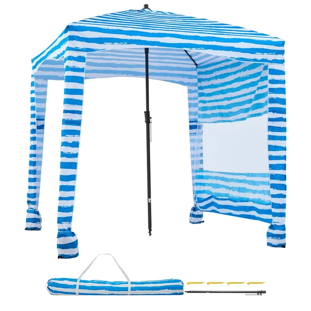 Alt view image 9 of 9 - Beach Cabana, 6 x 6 ft Beach Canopy with Side Wall, UPF 50+ Protection Easy Setup Cabana Tent with Sand Pockets, Portable Shade Sun Shelter Umbrella for Whole Family & Friends, Blue Stripes
