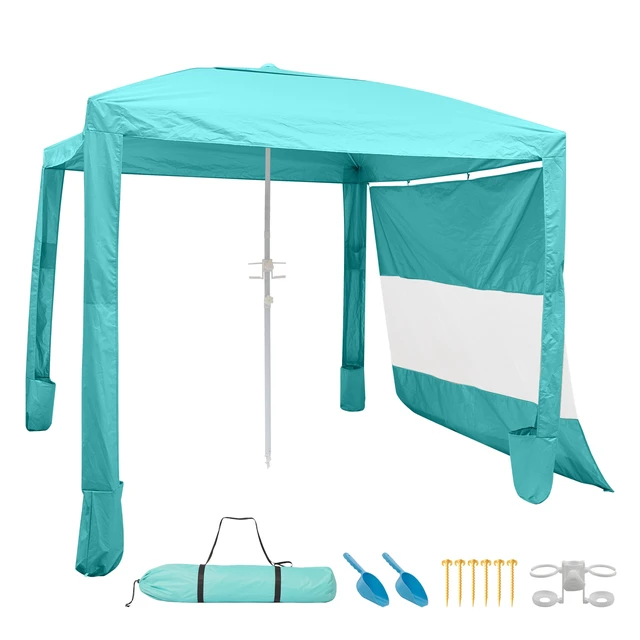 Alt view image 9 of 9 - Beach Cabana, 8 x 8 ft Beach Canopy with Side Wall, UPF 50+ Protection Easy Setup Cabana Tent with Sand Pockets, Adjustable Height Portable Shade Sun Shelter Umbrella for Family & Friends, Green