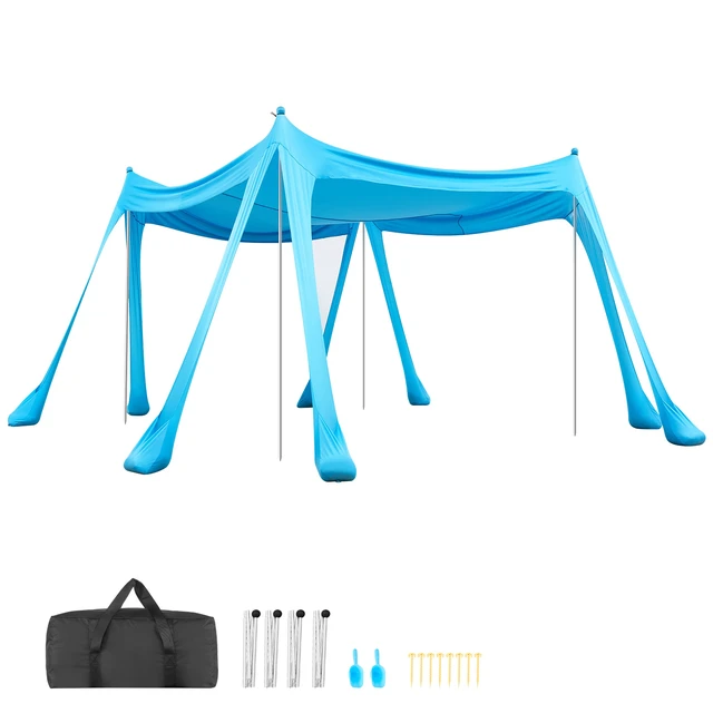 Alt view image 8 of 8 - VEVOR Beach Tent Sun Shelter, UPF50+ Sun Protection, 6.6 ft Tall, 10 x 10 ft, Easy Pop Up Beach Canopy with Sandbags, Stability Poles, Sand Shovels, Portable Shade for Family, Camping, Fishing, Blue