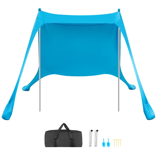 Alt view image 8 of 8 - VEVOR Beach Tent Sun Shelter, UPF50+ Sun Protection, 6.6 ft Tall, 7.5x7.5 ft, Easy Pop Up Beach Canopy with Sandbags, Stability Poles, Sand Shovels, Portable Shade for Family Outings, Camping, Fishing
