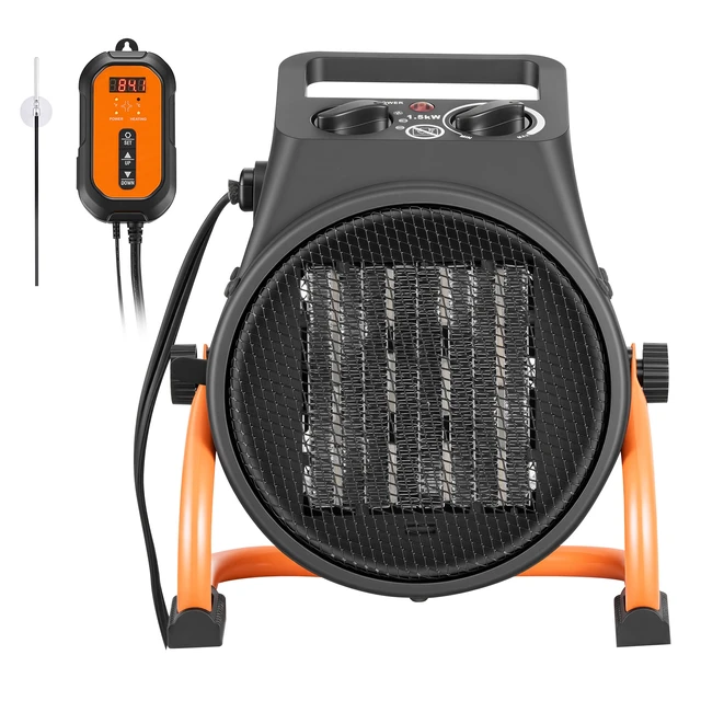 Alt view image 2 of 2 - VEVOR Greenhouse Heater, 1500W Electric PTC Space Heater with Thermostat, Fan, Low & High Heat Modes, 15° Adjustable Angle, Overheat Protection, for Grow Tent, Greenhouse, Flower Room, Home Office