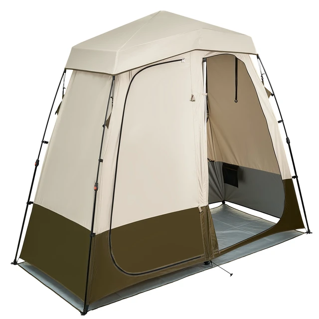 Alt view image 2 of 2 - Vevor Camping Shower Tent, 2-Room Foldable Privacy Tent Changing Room with Ground Stakes, Ropes, Carry Bag, and Crossbar, 150D Oxford Fabric with Silver Coating, for Camping, Beach, and Fishing