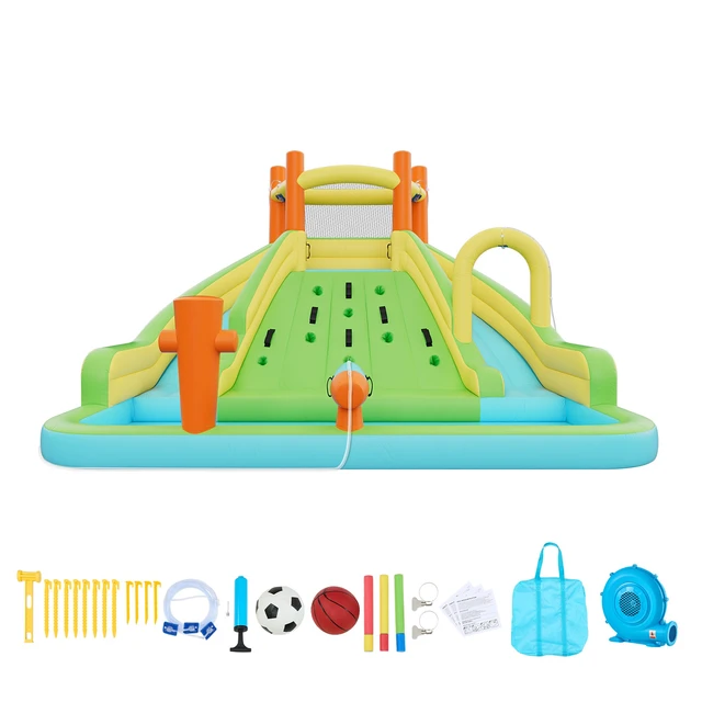 Alt view image 8 of 8 - VEVOR Inflatable Bounce House, 13.3 x 11.4 x 8.4 ft Inflatable Bounce House Water Slide, Bouncer Castle with Climbing Wall, Double Tall Slides, Splash Pool & Mini Soccer, for 3 to 4 Kids Ages 3 to 8