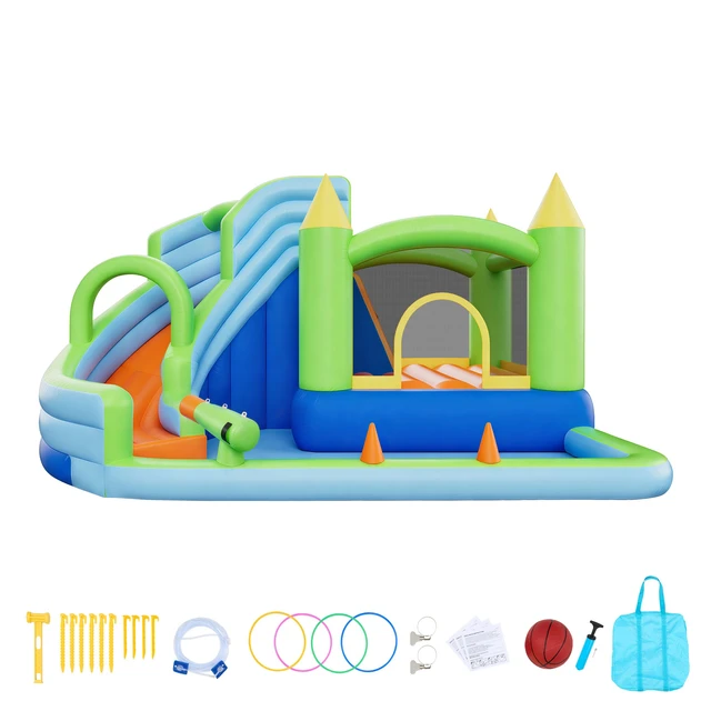 Alt view image 8 of 8 - VEVOR Inflatable Bounce House, 11.3 x 12.3 x 7.0 ft Inflatable Bounce House Water Slide, Bouncer Castle with Castle Bounces, Basketball Hoop, Splash Pool & Water Ring Toss, for 3 to 4 Kids Ages 3 to 8