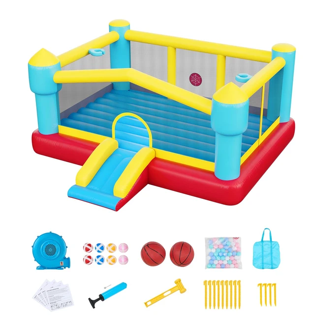 Alt view image 8 of 8 - VEVOR Inflatable Bounce House, 14.7 x 13.8 x 6.8 ft Jumping Bouncy Castle, Inflatable Jumper for Kids with Slide, Basketball Hoop, Target Game & Jumping Area, Jumpings House Holds 3-4 Kids (Ages 3-8)