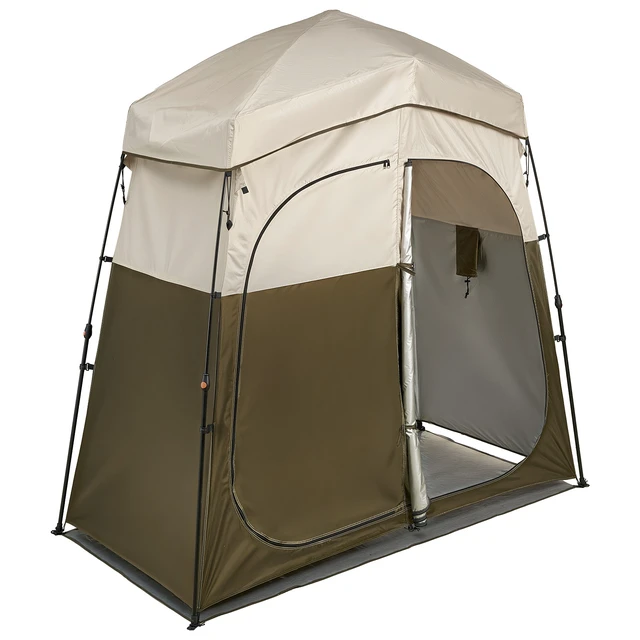 Alt view image 2 of 2 - Vevor Camping Shower Tent, 2-Room Foldable Portable Privacy Tent Changing Room with Ground Stakes, Ropes, and Carry Bag, 150D Oxford Fabric with Silver Coating, for Camping, Beach, and Fishing