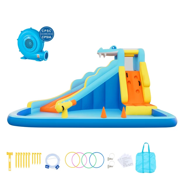 Alt view image 8 of 8 - VEVOR Inflatable Bounce House, 11.6 x 13.1 x 7.7 ft Inflatable Bounce House Water Slide, Bouncer Castle with Bounces Zone, Climbing Wall, Splash Pool & Water Ring Toss, for 3 to 4 Kids Ages 3 to 8
