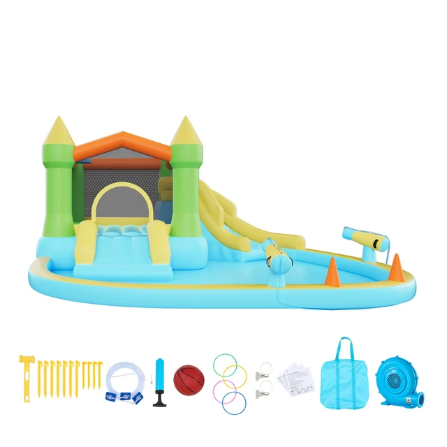 Alt view image 8 of 8 - VEVOR Inflatable Bounce House, 12.5 x 13.1 x 6.5 ft Inflatable Bounce House Water Slide, Bouncer Castle with Castle Bounces, Basketball Hoop, Splash Pool & Water Ring Toss, for 3 to 4 Kids Ages 3 to 8