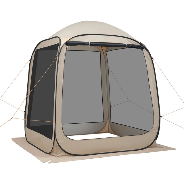 Alt view image 9 of 9 - Screen House Tent, 6 x 6 ft, 4-6 Person Pop Up Screen Tent, Portable Screened in Canopy with Carry Bag, Netting Sides, Ground Stakes, for Garden, Patio, Backyard, and Outdoor Activities, Beige