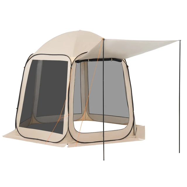 Alt view image 9 of 9 - Screen House Tent, 10 x 9.2 ft, 4-8 Person Pop Up Screen Tent with Extended Awning, Portable Screened in Canopy with Carry Bag, Netting Sides, for Patio, Backyard, and Outdoor Activities, Beige